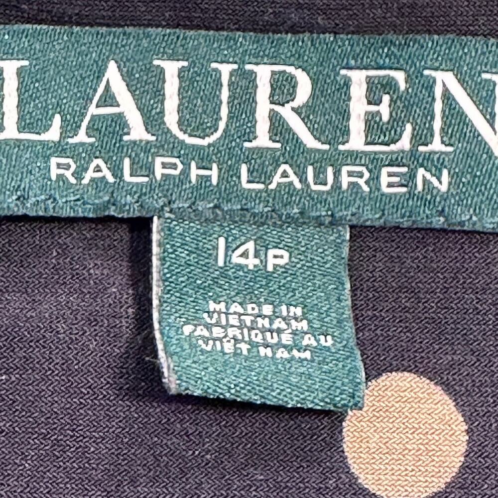 Lauren Ralph Lauren black tan polka dot gathered dress women's size 14 p Petite - Picture 4 of 7